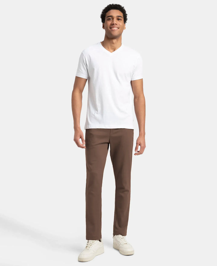 Super Combed Cotton Rich Pique Slim Fit Trackpant with Side Zipper Pockets - Dark Khaki