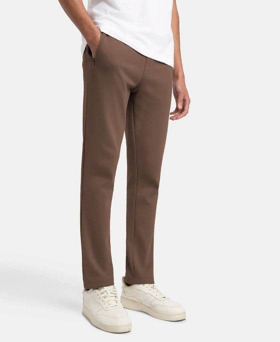 Super Combed Cotton Rich Pique Slim Fit Trackpant with Side Zipper Pockets - Dark Khaki