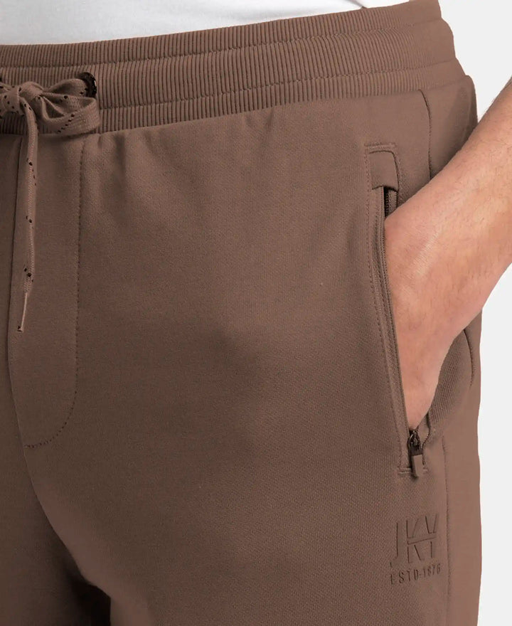 Super Combed Cotton Rich Pique Slim Fit Trackpant with Side Zipper Pockets - Dark Khaki