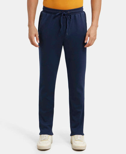 Super Combed Cotton Rich Pique Slim Fit Trackpant with Side Zipper Pockets - Navy-1