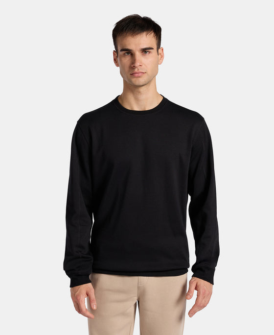 Super Combed Cotton Rich Pique Sweatshirt with Ribbed Cuffs - Black