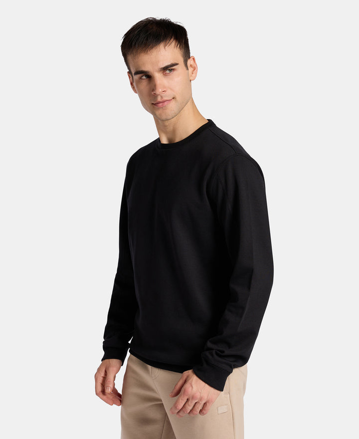 Super Combed Cotton Rich Pique Sweatshirt with Ribbed Cuffs - Black