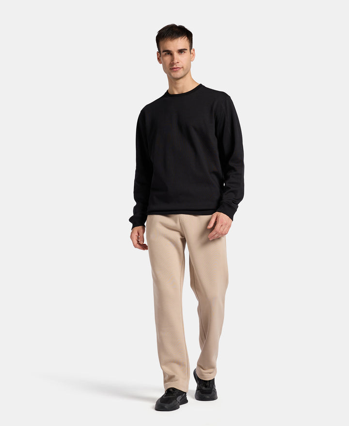 Super Combed Cotton Rich Pique Sweatshirt with Ribbed Cuffs - Black