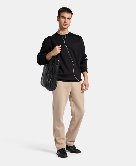 Super Combed Cotton Rich Pique Sweatshirt with Ribbed Cuffs - Black