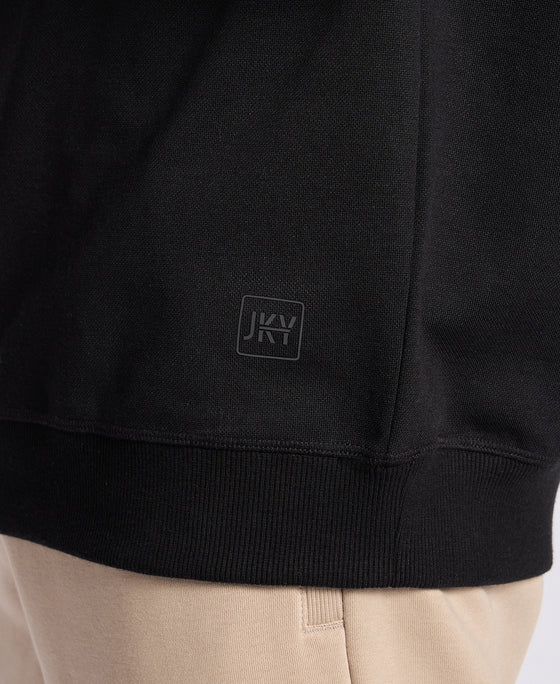 Super Combed Cotton Rich Pique Sweatshirt with Ribbed Cuffs - Black