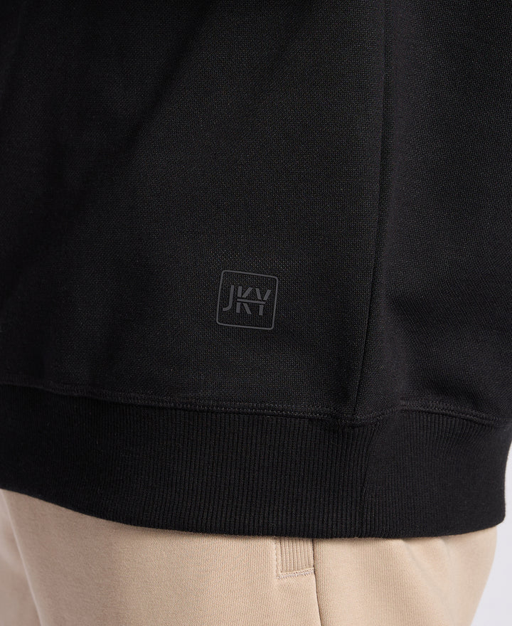 Super Combed Cotton Rich Pique Sweatshirt with Ribbed Cuffs - Black