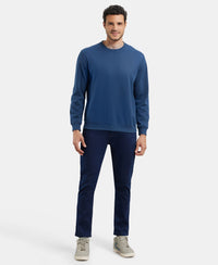 Super Combed Cotton Rich Pique Sweatshirt with Ribbed Cuffs - Insignia Blue