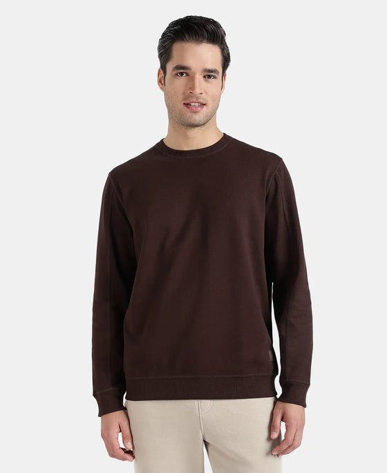Super Combed Cotton Rich Pique Sweatshirt with Ribbed Cuffs - Java