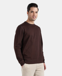 Super Combed Cotton Rich Pique Sweatshirt with Ribbed Cuffs - Java