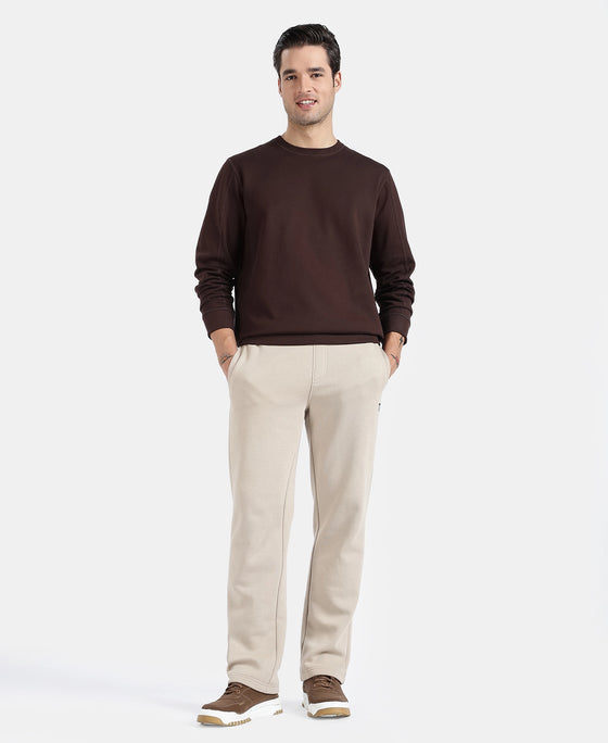Super Combed Cotton Rich Pique Sweatshirt with Ribbed Cuffs - Java