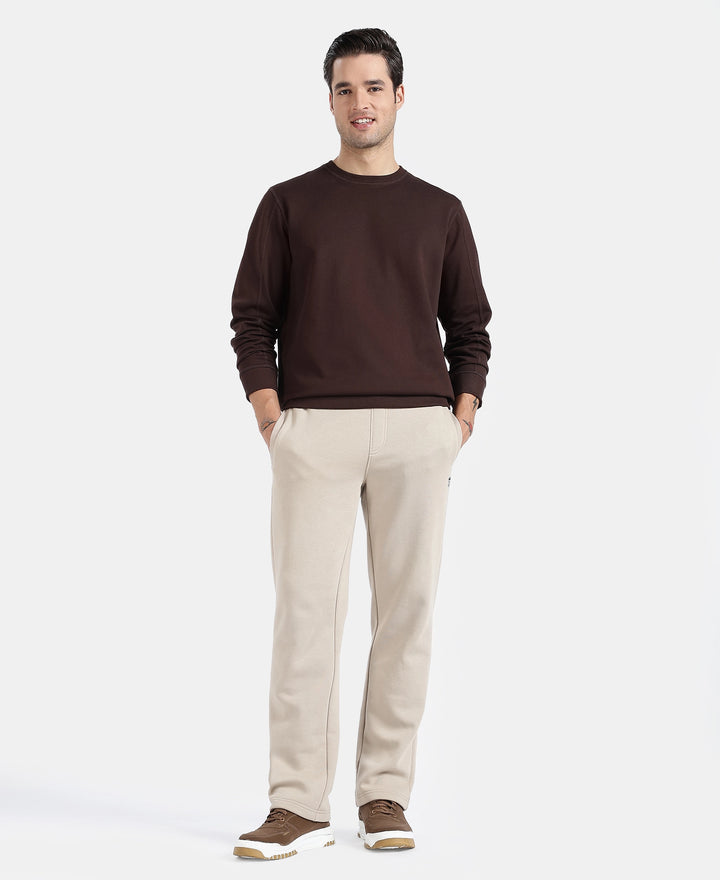 Super Combed Cotton Rich Pique Sweatshirt with Ribbed Cuffs - Java