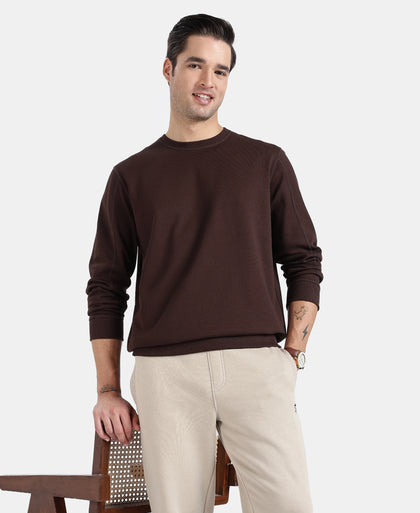Super Combed Cotton Rich Pique Sweatshirt with Ribbed Cuffs - Java