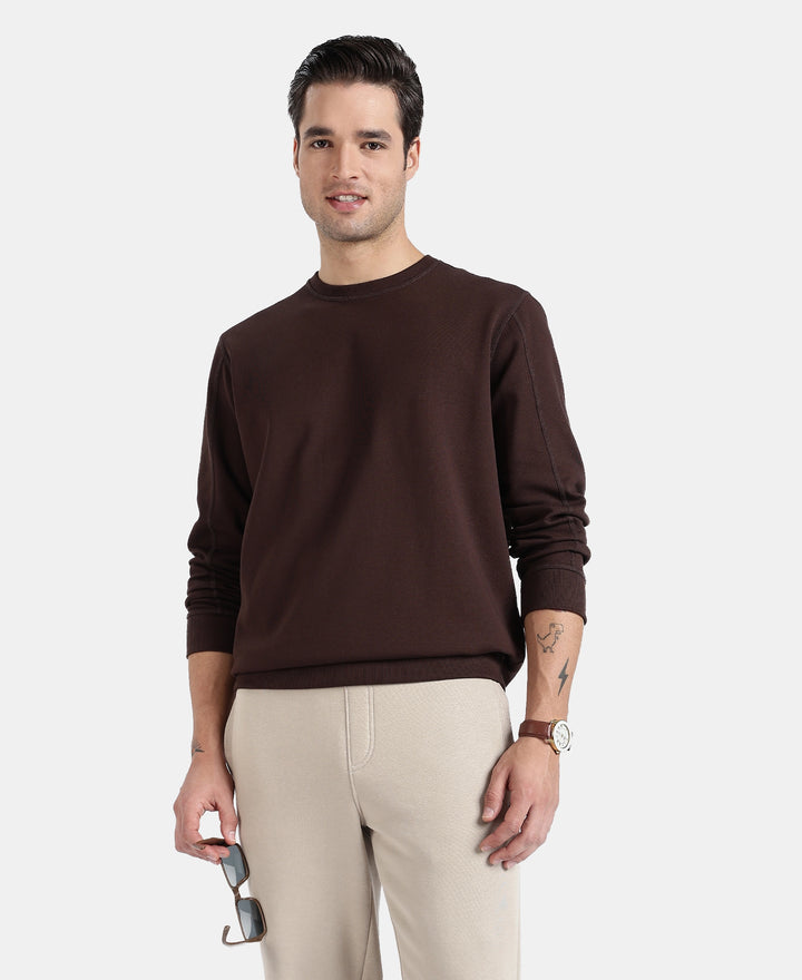 Super Combed Cotton Rich Pique Sweatshirt with Ribbed Cuffs - Java