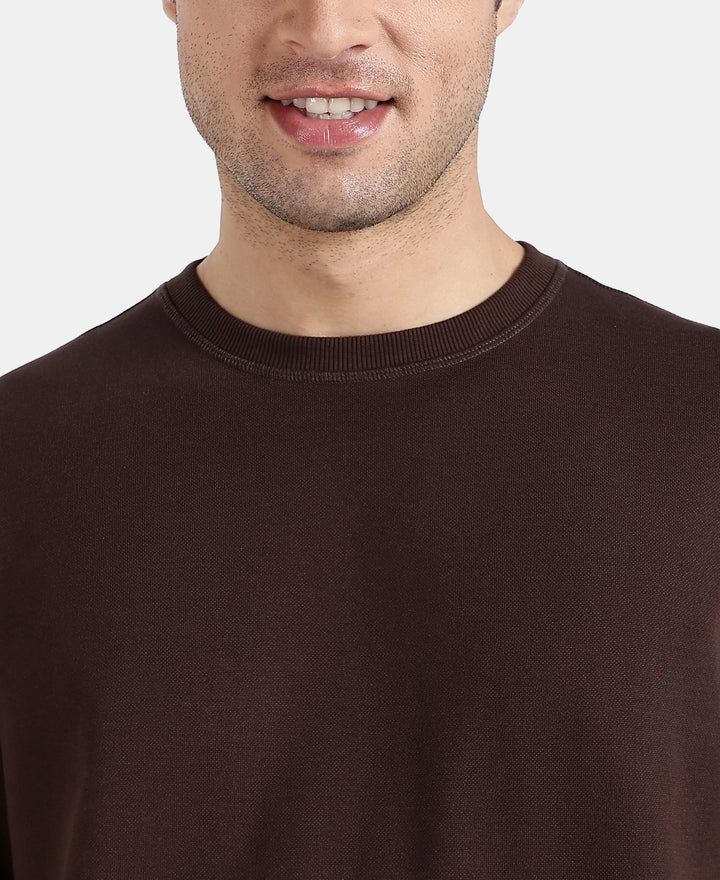 Super Combed Cotton Rich Pique Sweatshirt with Ribbed Cuffs - Java