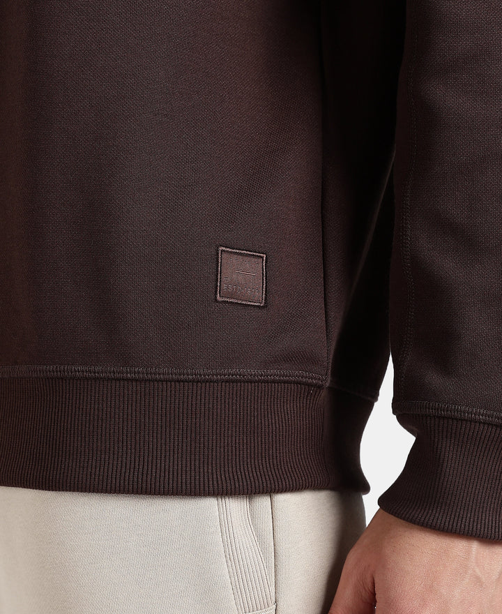 Super Combed Cotton Rich Pique Sweatshirt with Ribbed Cuffs - Java