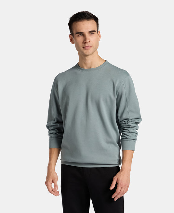 Super Combed Cotton Rich Pique Sweatshirt with Ribbed Cuffs - Stormy Sea