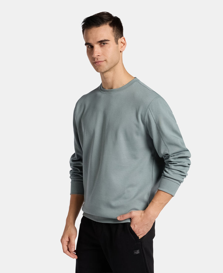 Super Combed Cotton Rich Pique Sweatshirt with Ribbed Cuffs - Stormy Sea