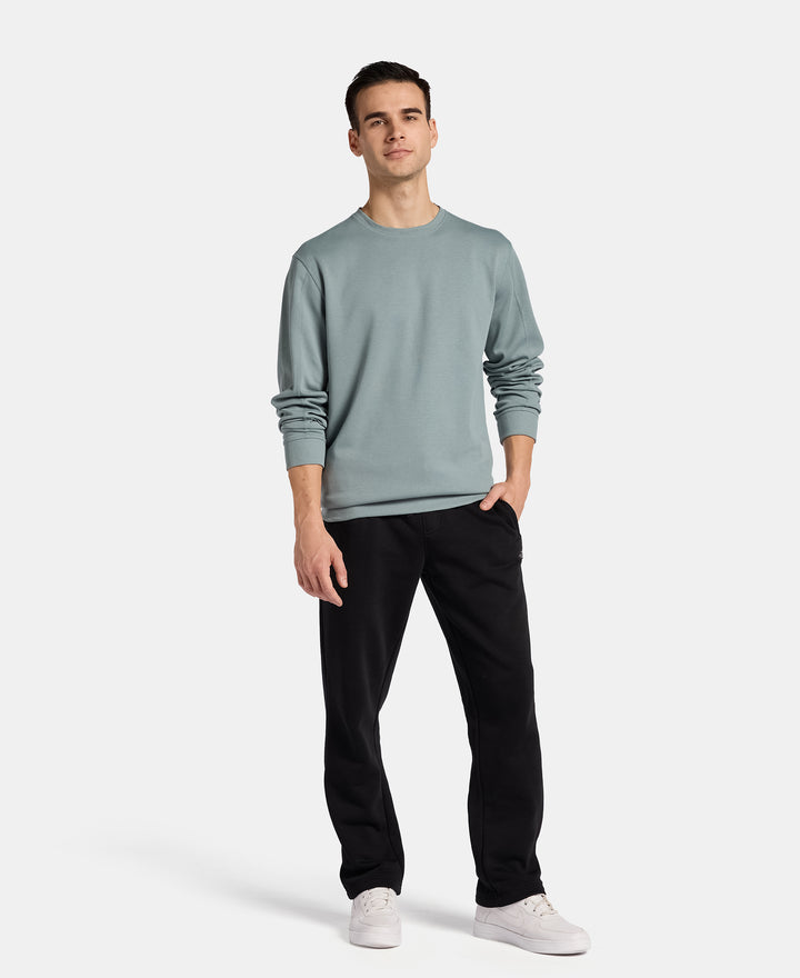 Super Combed Cotton Rich Pique Sweatshirt with Ribbed Cuffs - Stormy Sea
