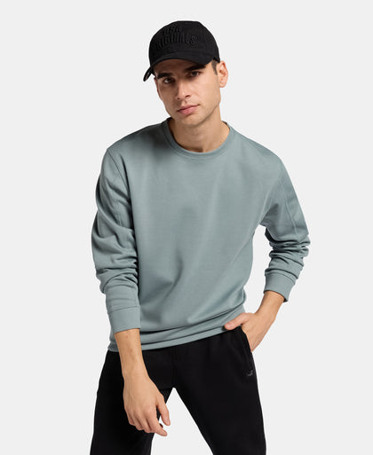 Super Combed Cotton Rich Pique Sweatshirt with Ribbed Cuffs - Stormy Sea