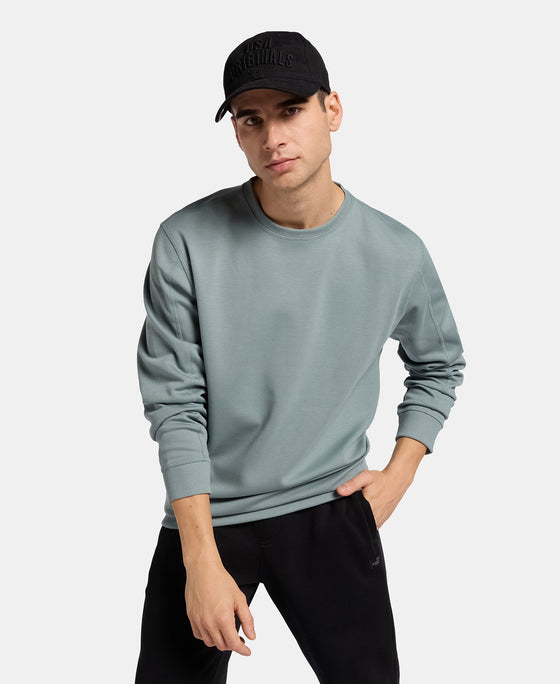 Super Combed Cotton Rich Pique Sweatshirt with Ribbed Cuffs - Stormy Sea
