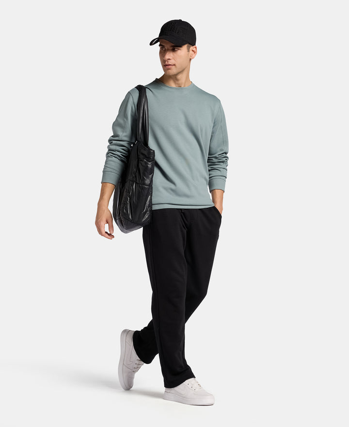 Super Combed Cotton Rich Pique Sweatshirt with Ribbed Cuffs - Stormy Sea