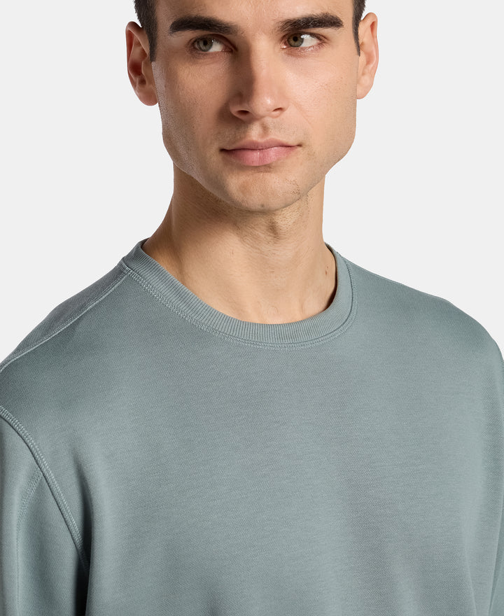 Super Combed Cotton Rich Pique Sweatshirt with Ribbed Cuffs - Stormy Sea