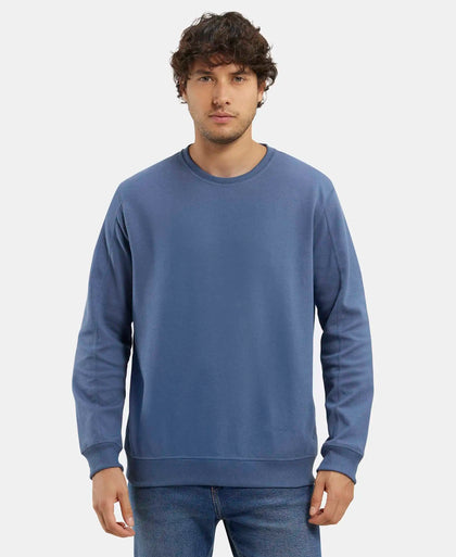 Super Combed Cotton Rich Pique Sweatshirt with Ribbed Cuffs - Vintage Indigo-1