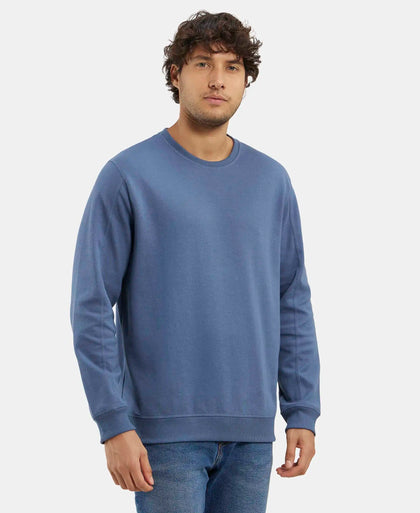 Super Combed Cotton Rich Pique Sweatshirt with Ribbed Cuffs - Vintage Indigo-2