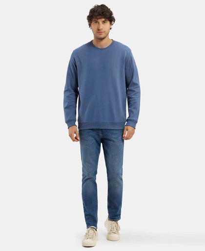 Super Combed Cotton Rich Pique Sweatshirt with Ribbed Cuffs - Vintage Indigo-4