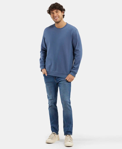 Super Combed Cotton Rich Pique Sweatshirt with Ribbed Cuffs - Vintage Indigo-6
