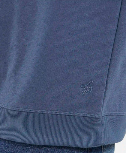 Super Combed Cotton Rich Pique Sweatshirt with Ribbed Cuffs - Vintage Indigo-7