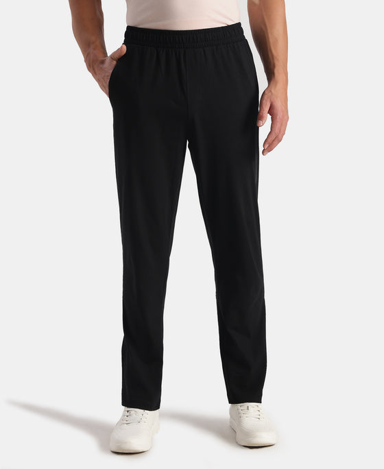 Super Combed Cotton Rich Straight Fit Trackpants with Side and Zipper Media Pockets - Black