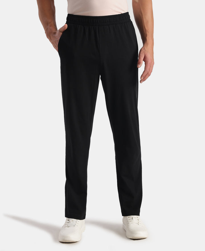 Super Combed Cotton Rich Straight Fit Trackpants with Side and Zipper Media Pockets - Black