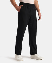 Super Combed Cotton Rich Straight Fit Trackpants with Side and Zipper Media Pockets - Black