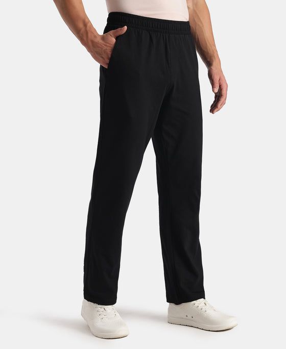 Super Combed Cotton Rich Straight Fit Trackpants with Side and Zipper Media Pockets - Black