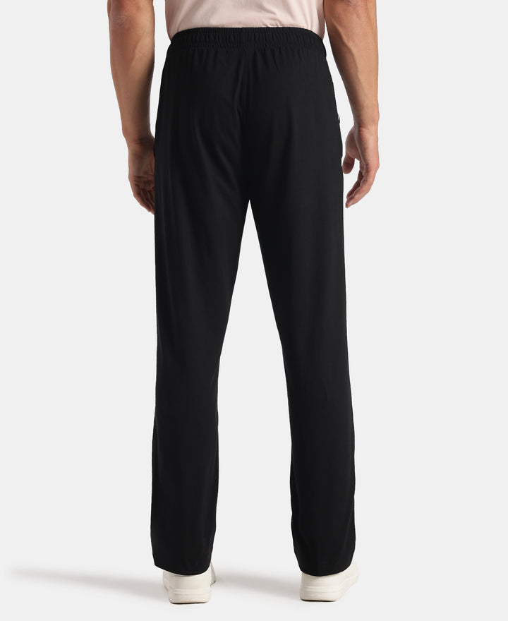 Super Combed Cotton Rich Straight Fit Trackpants with Side and Zipper Media Pockets - Black