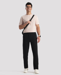 Super Combed Cotton Rich Straight Fit Trackpants with Side and Zipper Media Pockets - Black