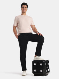 Super Combed Cotton Rich Straight Fit Trackpants with Side and Zipper Media Pockets - Black