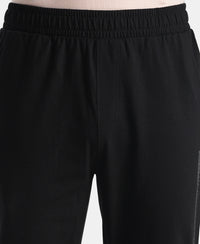 Super Combed Cotton Rich Straight Fit Trackpants with Side and Zipper Media Pockets - Black