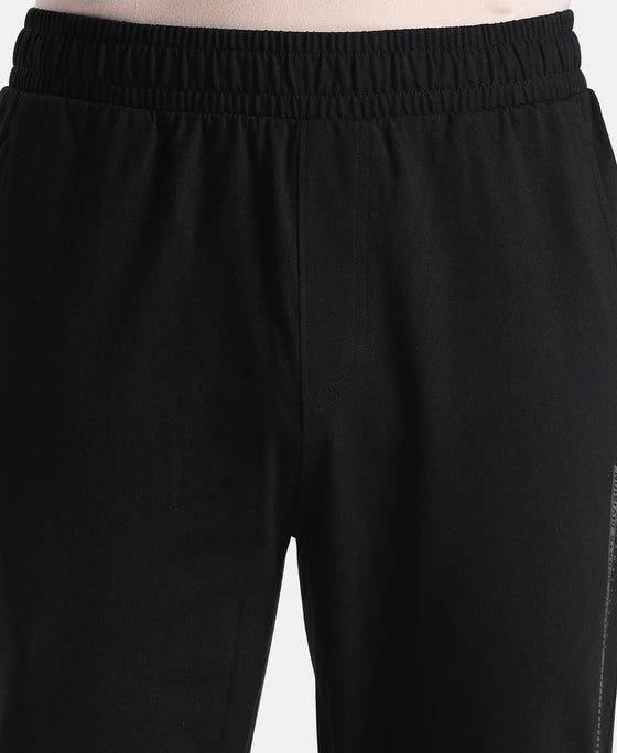Super Combed Cotton Rich Straight Fit Trackpants with Side and Zipper Media Pockets - Black