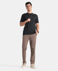 Super Combed Cotton Rich Slim Fit Trackpants with Side and Zipper Media Pockets - Dark Khaki