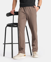 Super Combed Cotton Rich Slim Fit Trackpants with Side and Zipper Media Pockets - Dark Khaki