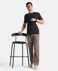 Super Combed Cotton Rich Slim Fit Trackpants with Side and Zipper Media Pockets - Dark Khaki