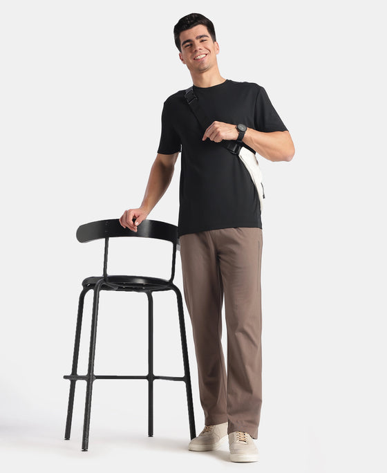 Super Combed Cotton Rich Slim Fit Trackpants with Side and Zipper Media Pockets - Dark Khaki