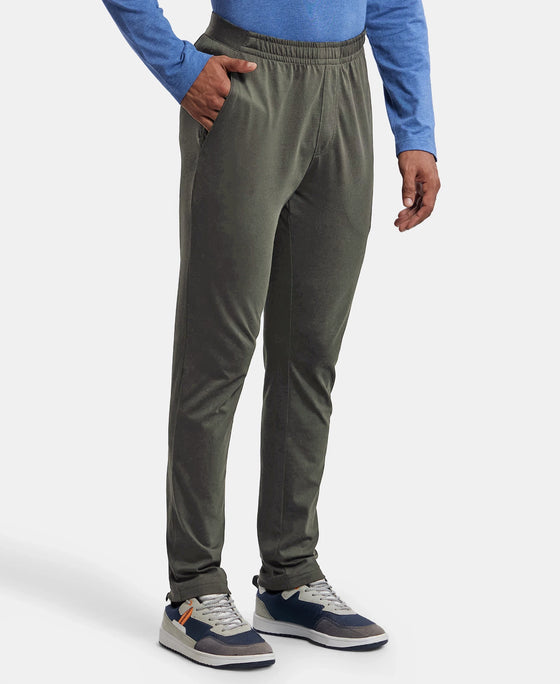 Super Combed Cotton Rich Slim Fit Trackpants with Side and Zipper Media Pockets  - Deep Olive
