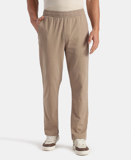 Super Combed Cotton Rich Slim Fit Trackpants with Side and Zipper Media Pockets - Desert Taupe