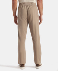 Super Combed Cotton Rich Slim Fit Trackpants with Side and Zipper Media Pockets - Desert Taupe