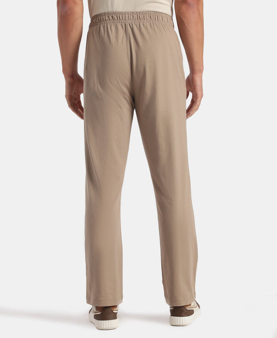 Super Combed Cotton Rich Slim Fit Trackpants with Side and Zipper Media Pockets - Desert Taupe