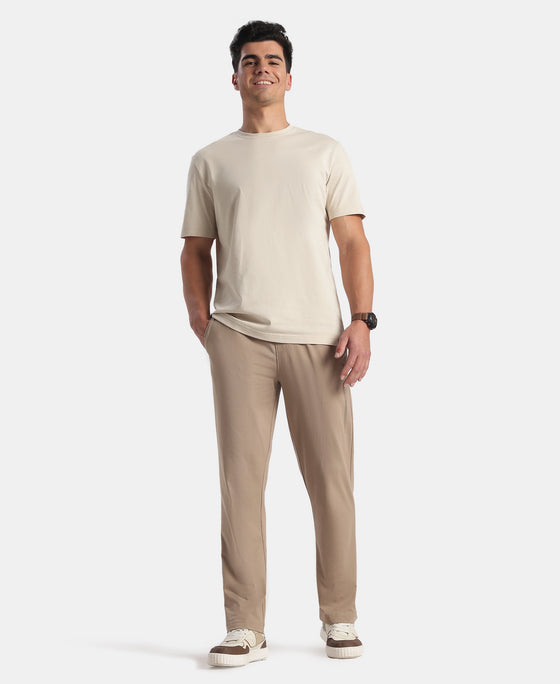 Super Combed Cotton Rich Slim Fit Trackpants with Side and Zipper Media Pockets - Desert Taupe