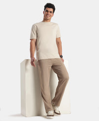 Super Combed Cotton Rich Slim Fit Trackpants with Side and Zipper Media Pockets - Desert Taupe